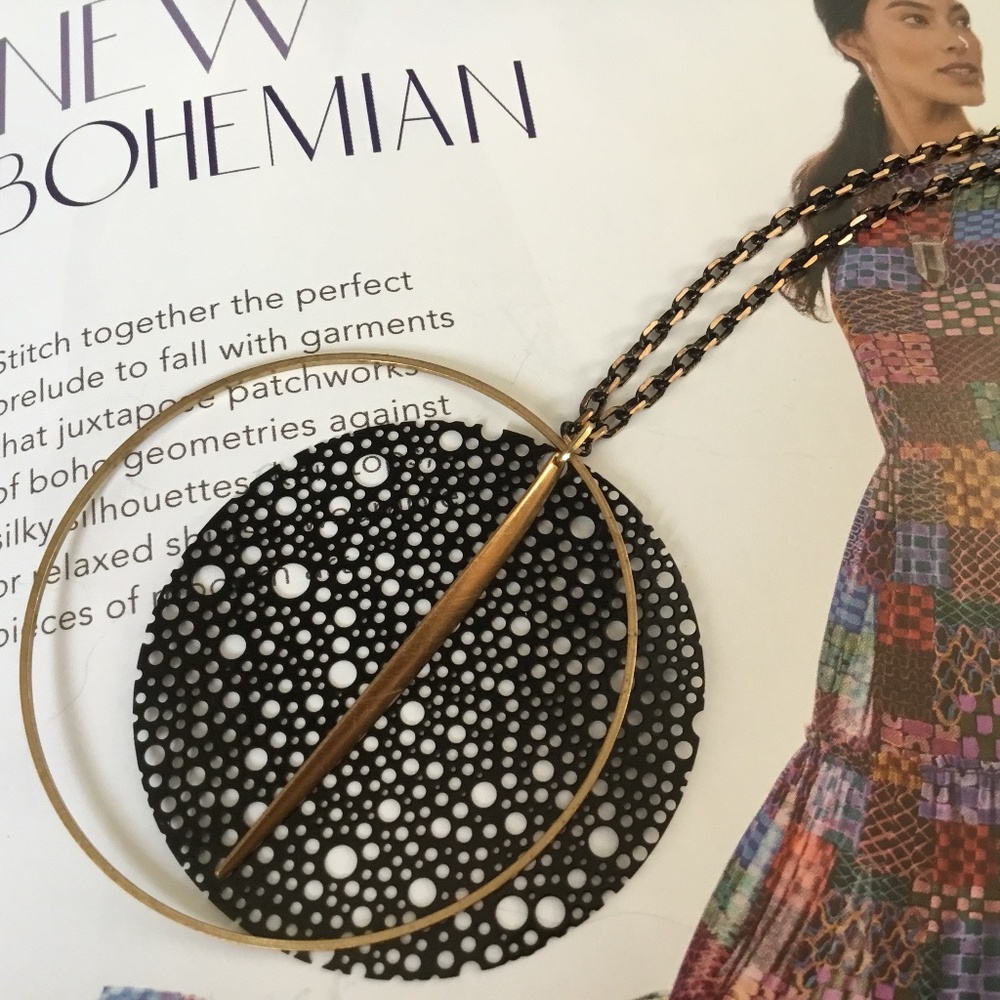 Oh So Fitting Art Deco Style Black and Gold Brass Necklace is New without Tags!